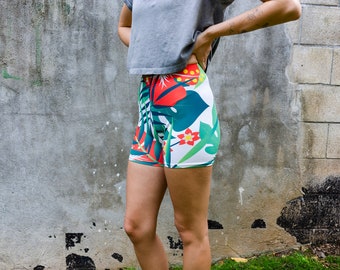 Floral Hawaiian aloha SHORTS for climbing yoga fitness running cycling dancing ultimate frisbee and pilates