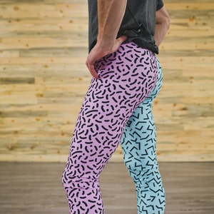 Pink and blue abstract unisex tights for climbing yoga fitness running dancing ultimate frisbee and pilates