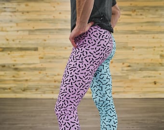 Pink and blue abstract unisex tights for climbing yoga fitness running dancing ultimate frisbee and pilates