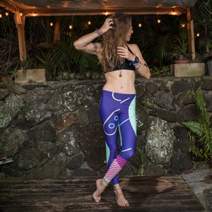 Mint & purple 90s striped leggings for climbing yoga fitness running cycling dancing ultimate frisbee and pilates