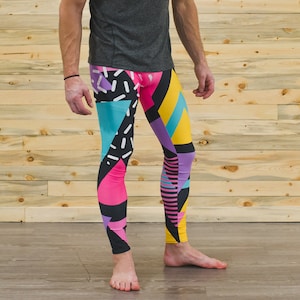 Mens Leggings Black Orange Patterned Running Tights, Alt Clubbing Leggings,  Gym Yoga Pilates Compression Pants, Cyberpunk Cosplay Rave Gear 