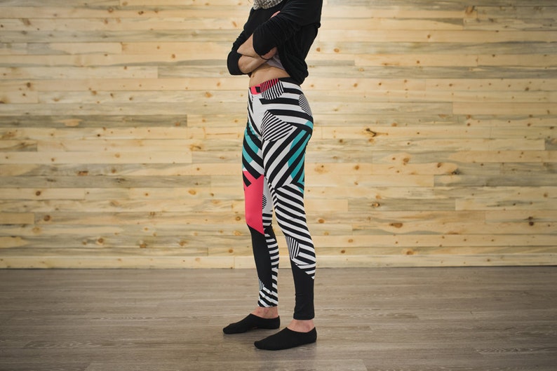 Abstract striped unisex tights for climbing yoga fitness running dancing ultimate frisbee and pilates image 4