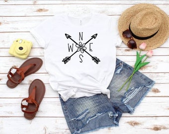Arrow Compass T-Shirt, Travel Shirt, Womens boho T-Shirts, Boho Shirts, Arrows Shirt, Boho Tribal Arrow Tee, Womens Arrow Shirt