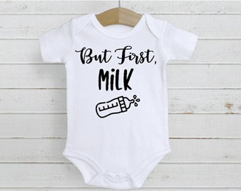 But first milk funny baby bodysuit romper gift