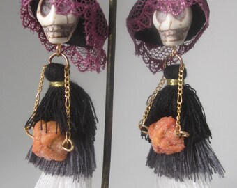Large Skull Catrina Earrings- Aretes Largos de Catrina