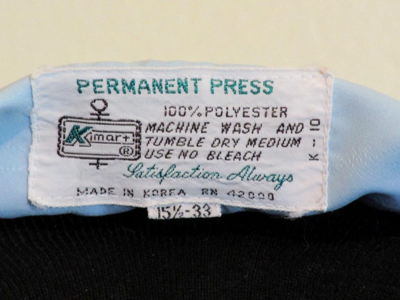 Vintage Kmart Permanent Press Blue Dress Shirt 15 12 33 Polyester Subtle Pattern Medium