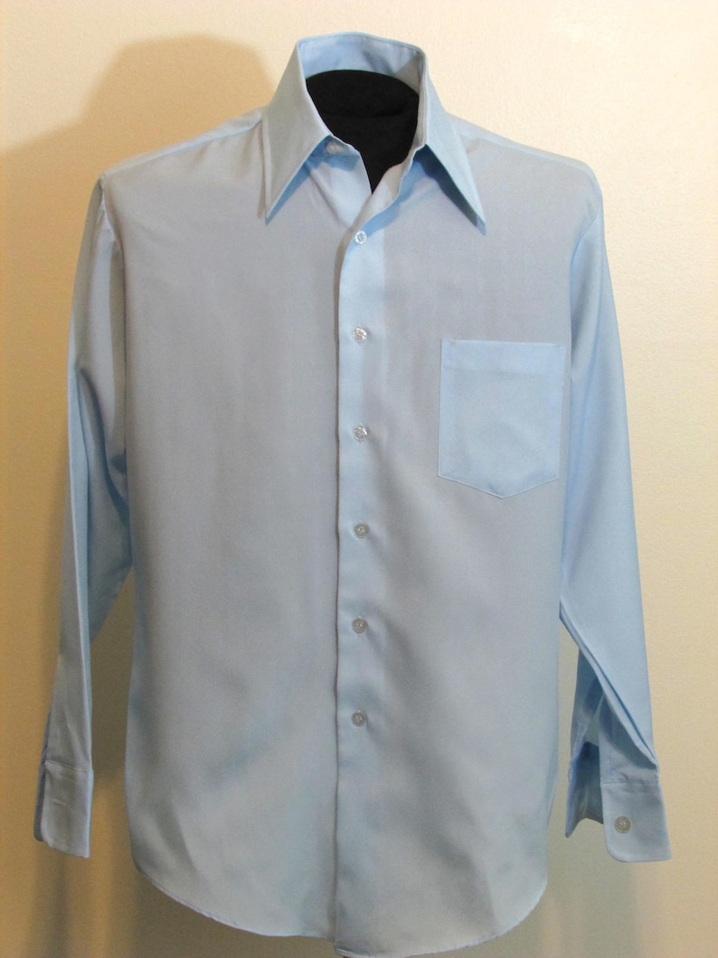 Vintage Kmart Permanent Press Blue Dress Shirt 15 12 33 Polyester Subtle Pattern Medium