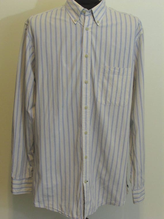 Vintage Arrow Men s Dress  Shirt  White  Yellow  Blue Striped  