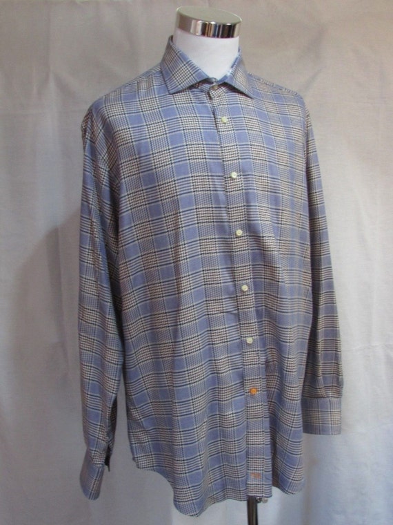 blue and white plaid dress shirt