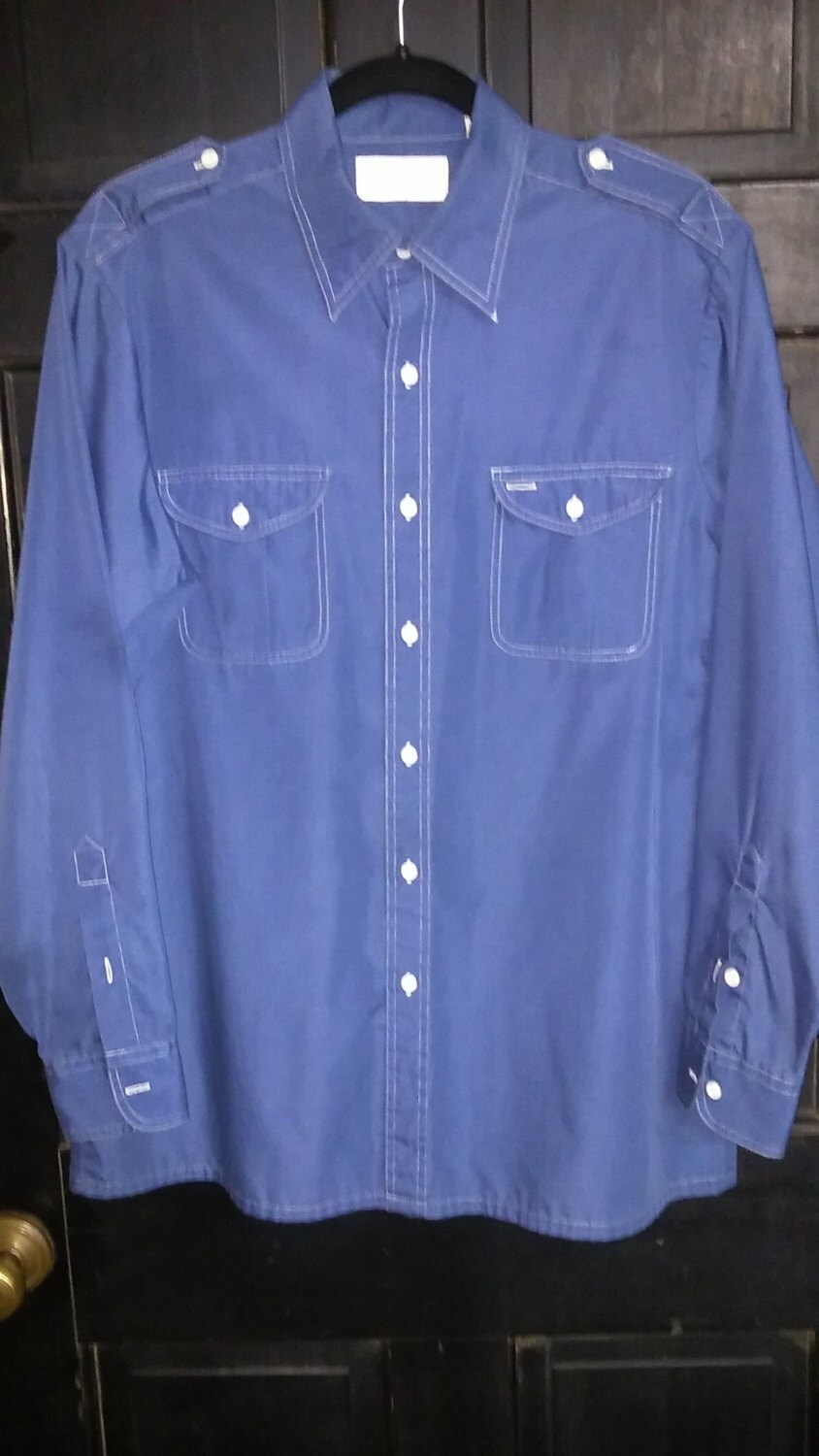 Vintage Blue Men's Long Sleeve Shirt Capri Brand 1970s 16 | Etsy