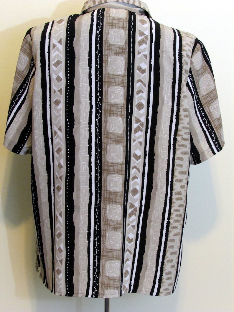 Women/'s Tanjay Blouse Beige Black White Mod Abstract Geometric Pattern 16 Polyester