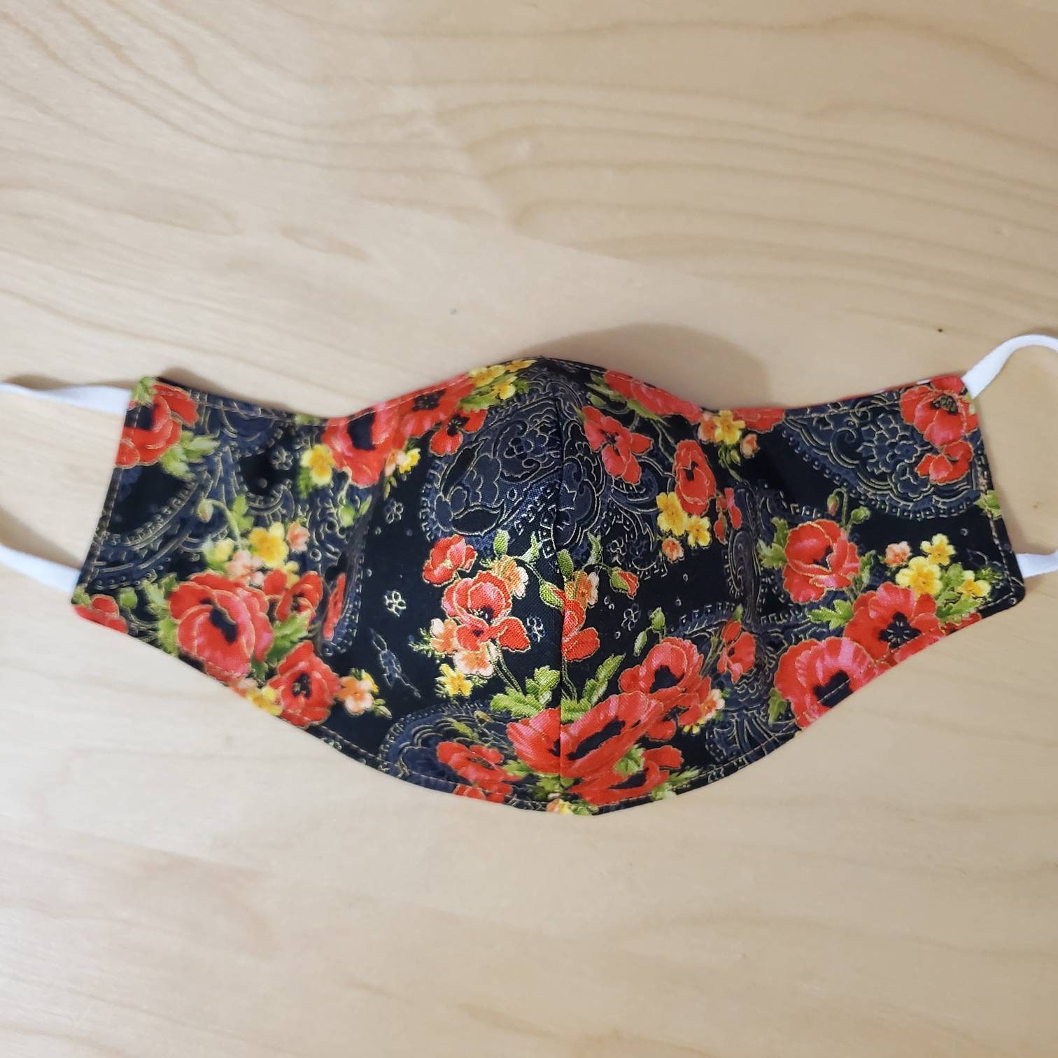 Flower Popy Mask Colorful Floral Cherry Blossoms Poppy Flowers Reversible Reusable ...
