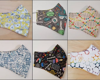 Science Lab Chemistry Periodic Table Biology Math DNA Strands STEM Blackboard Doodle Sketch  Reversible Reusable Washable Cotton Face Mask