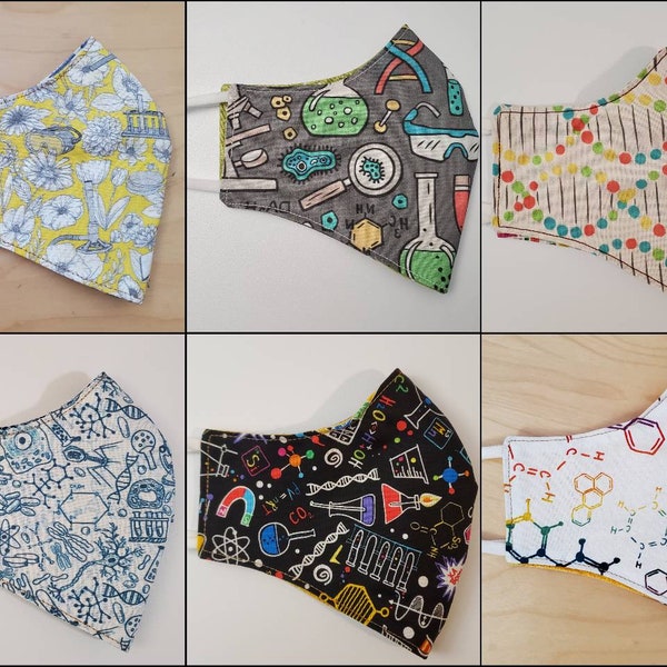 Science Lab Chemistry Periodic Table Biology Math DNA Strands STEM Blackboard Doodle Sketch  Reversible Reusable Washable Cotton Face Mask