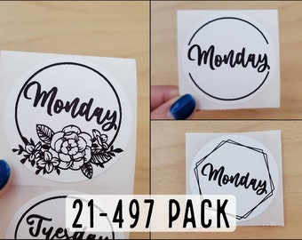DAYS of the WEEK Labels, Classroom Decals, Teacher Blackboard, Weekday Planner, White Board Calendar Bulk Stickers, Envelope Seals