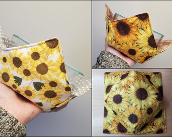 Sunflower Microwave Bowl Cozy, Packed Sunflowers Floral Reversible Reusable Potholder, Soup Bowl Cozy,  Ice Cream Cozy