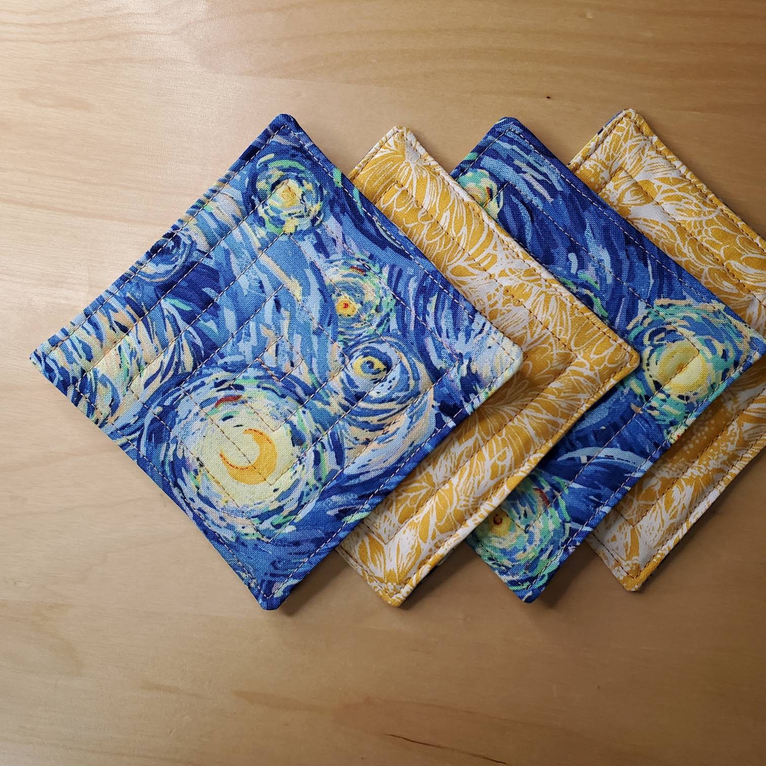 Moon Rug Coaster Celestial Sun & Moon Quilted Fabric Coasters Set of 4, Starry Night ...