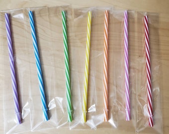 9" Striped Eco Friendly Reusable BPA-Free Hard Plastic Drinking Straw Individually Wrapped For Cups, Mason Jars, Bottles, and Tumblers