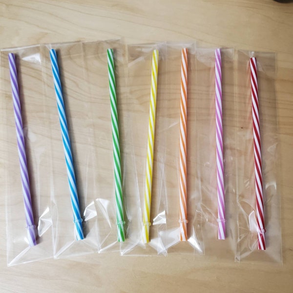 9" Striped Eco Friendly Reusable BPA-Free Hard Plastic Drinking Straw Individually Wrapped For Cups, Mason Jars, Bottles, and Tumblers