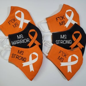Maschera facciale leggera reversibile, riutilizzabile, lavabile, in cotone, a doppio strato, personalizzata, per la consapevolezza della sclerosi multipla, F*ck MS Warrior
