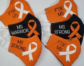 Personalized Multiple Sclerosis MS Awareness F*ck MS Warrior Reversible Reusable Washable Cotton Double Layer Lightweight Face Mask