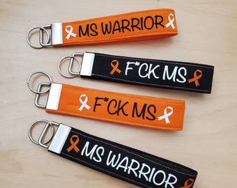 Personalized Multiple Sclerosis MS Awareness F*ck MS Warrior Keychain 100% Cotton Fabric Wristlet Wrist Keychain Holder