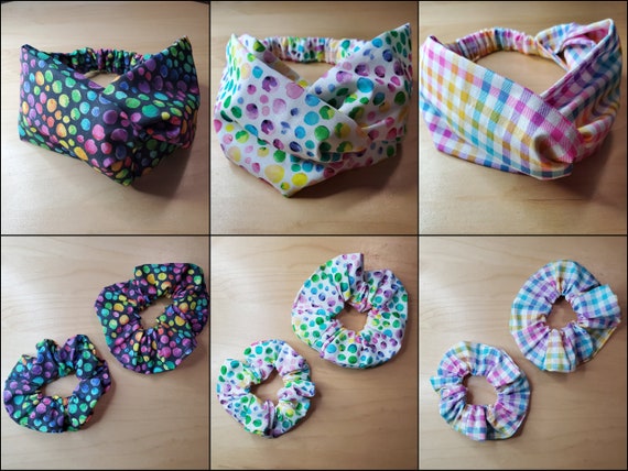 Pastel Rainbow Watercolor Headband & Scrunchie, Wide Twisted  display picture 1