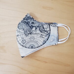 Vintage World Map Reversible Réutilisable Lavable Coton Masque Facial