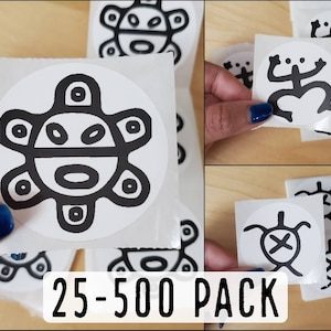 Puerto Rican Taino Symbols Coqui Puerto Rico 25-500 Envelope Seals, Stickers Bulk Pack, for Laptops, Cellphones, Journal
