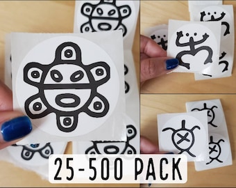 Puerto Rican Taino Symbols Coqui Puerto Rico 25-500 Envelope Seals, Stickers Bulk Pack, for Laptops, Cellphones, Journal