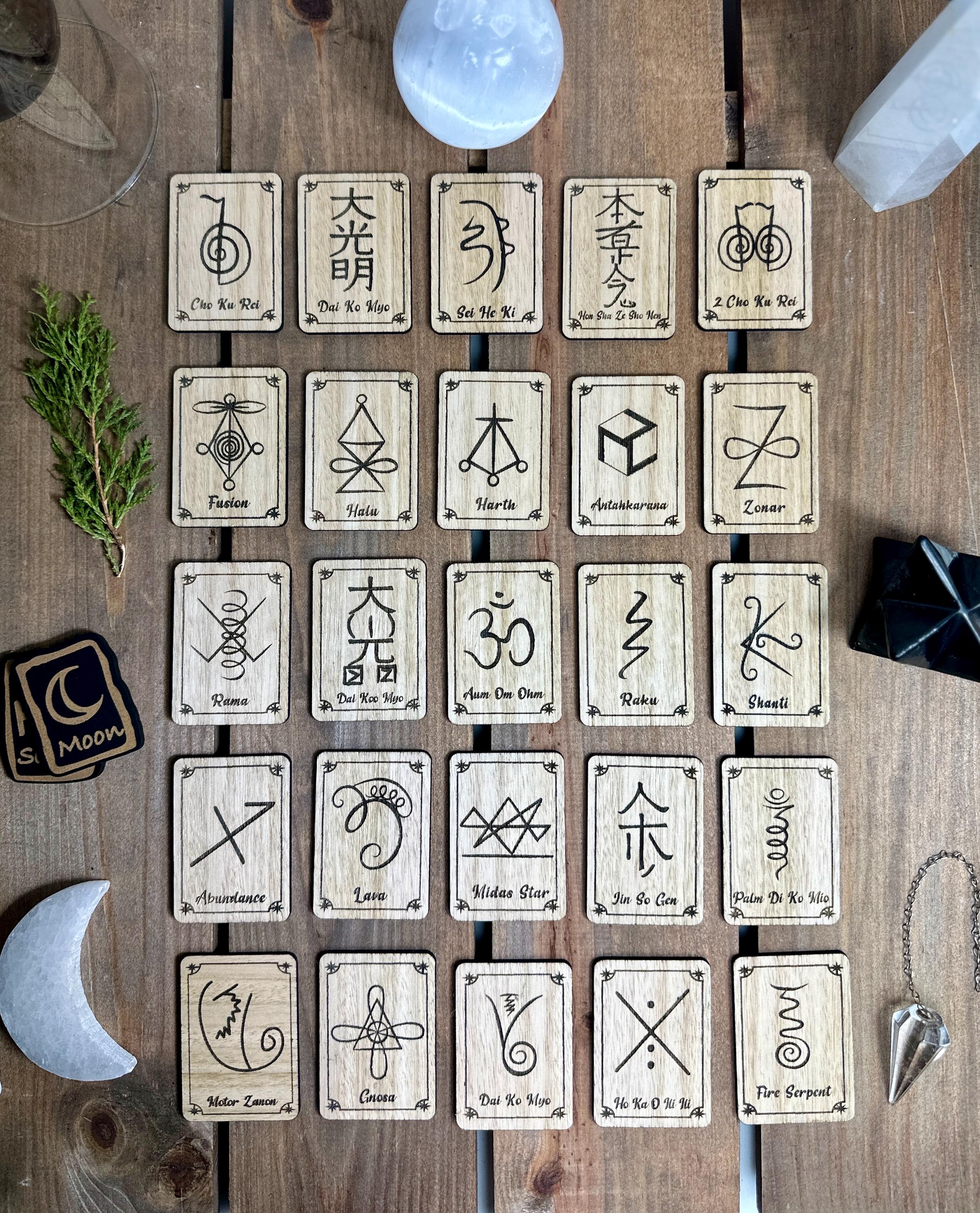 Reiki symbols/wooden cards / meanings various | Usui | karuna |Shamballa| Cho Ku Rei, Sei Hei Kei, Hon Sha Ze Sho Nen, Shanti