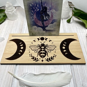 Bee + Moon Oracle, tarot, Tasman Oak message card holder - amazing for setting intentions, Daily Messages, affirmation cards.