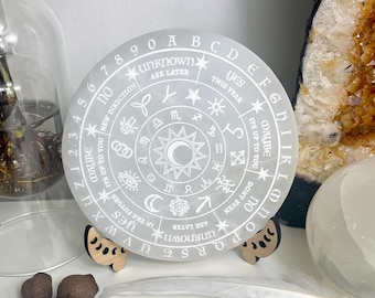 Witch Runes Pendulum board | Spirit board on large selenite charging plate