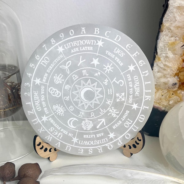 Witch Runes Pendulum board | Spirit board on large selenite charging plate