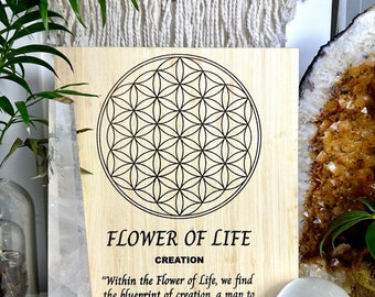 Flower of Life - sacred geometry symbol | universal creation | energy - engraved wood board display plaque