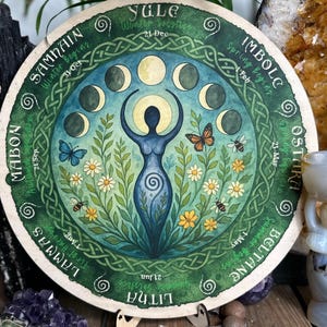 Triplemoon spiral goddess | Wheel of the Year Board | Pagan Wiccan Calendar for Sacred Spaces & Altars, Custom design Witch decor| handcraft