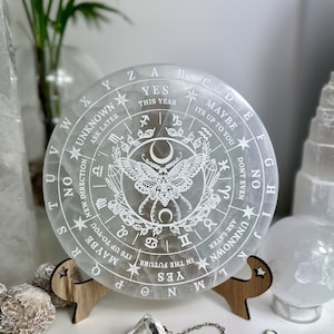 Moth + Moon Pendulum | Spirit board on large selenite charging plate