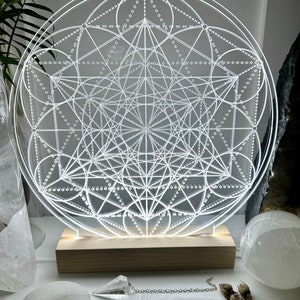 Sacred Geometry pattern| Metatrons cube + seed of life | high vibrational pattern | optional| LED light base