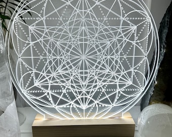 Sacred Geometry pattern| Metatrons cube + seed of life | high vibrational pattern | optional| LED light base | 30+40cm 15.7" available