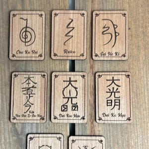 Reiki symbols/wooden cards / meanings various | Usui | karuna | Cho Ku Rei, Sei Hei Kei, Hon Sha Ze Sho Nen, dai ko myo small set