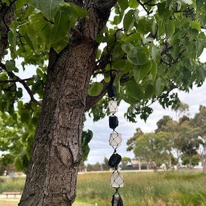 Selenite | Macrame hanger - house protection - Selenite, Raw Black Tourmaline