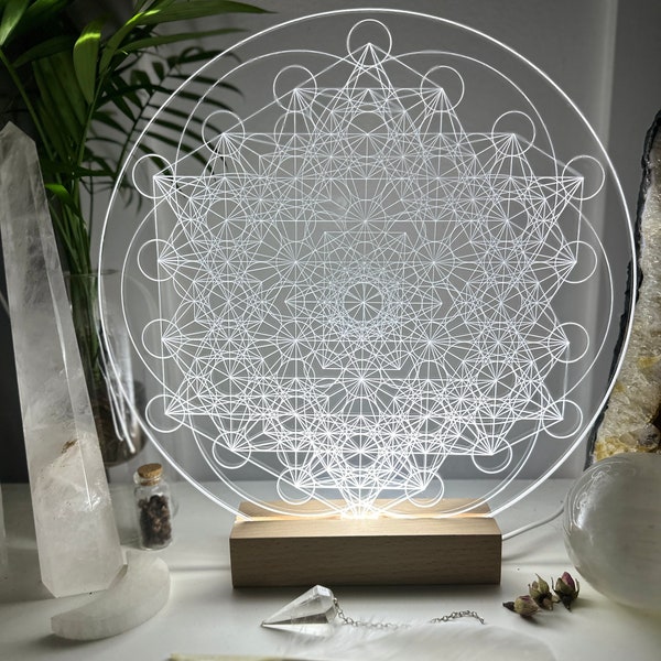 Variation of Metatron’s Cube + Seed of life optional night light - Embrace this high vibrational pattern, a beautiful source of energy