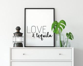 Love & Tequila Print | Wydruk cyfrowy | Sztuka ścienna | Znak baru