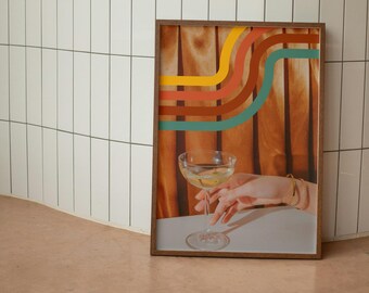 Sztuka ścienna Retro Martini | Ilustracja koktajlowa do druku | Wystrój baru w stylu Mid-Century Modern | Natychmiastowe pobranie cyfrowe