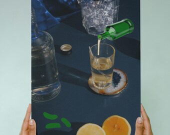Vintage Bar Print; Wystrój domowego baru; Zielony szklany wydruk cyfrowy