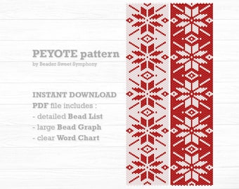Peyote Bracelet Pattern - Christmas beading pattern - Winter Textile