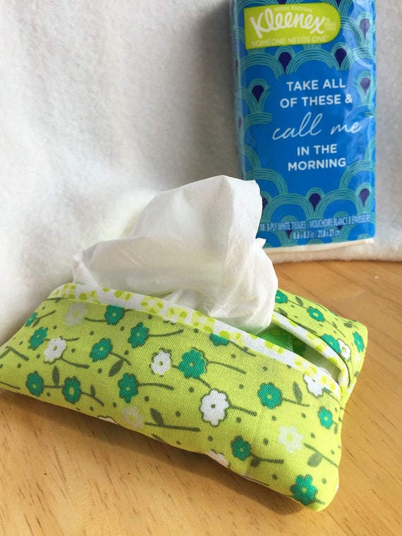 Pocket Kleenex Tissue Holder in Cheerful Green Floral Pattern