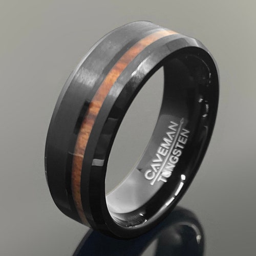 Black Tungsten Ring Deer Antler & Koa Wood Inlay Wedding | Etsy