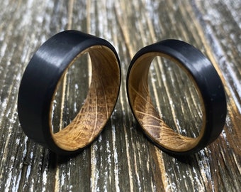 Carbon Fiber Whiskey Barrel Wedding ring Band Black