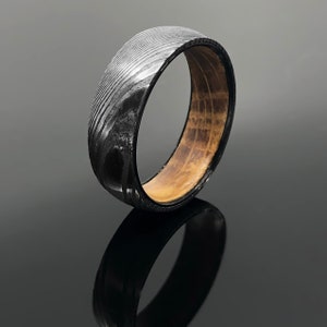 THE KING: Whiskey Barrel & Damascus Steel Wedding Ring Band